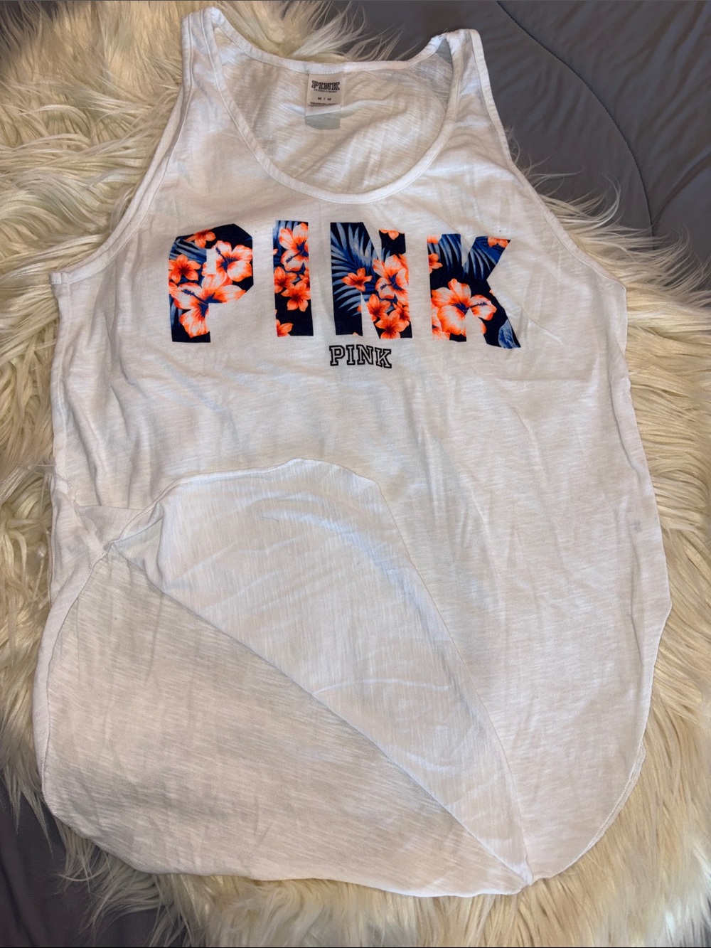 PINK Victoria’s Secret White Floral Logo Tank